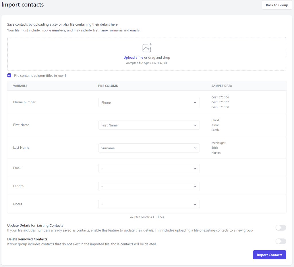 Importing Contacts using .csv or .xlsx file - Support | Edgility